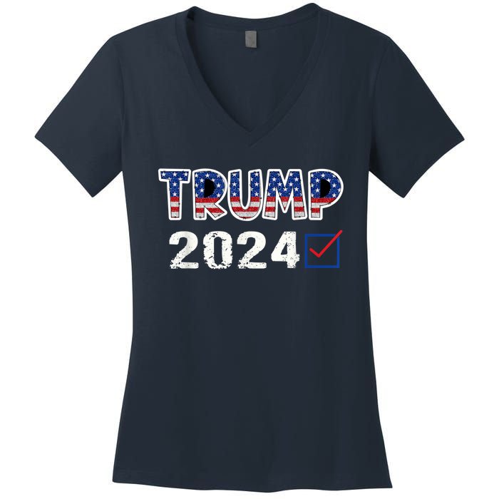 American Flag Trump 2024 Shirt Women's V-Neck T-Shirt