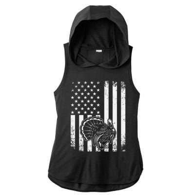 American Flag Turkey Hunting Turkey Hunter Funny Gift Ladies PosiCharge Tri-Blend Wicking Draft Hoodie Tank