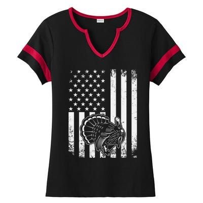 American Flag Turkey Hunting Turkey Hunter Funny Gift Ladies Halftime Notch Neck Tee