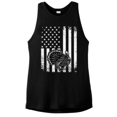 American Flag Turkey Hunting Turkey Hunter Funny Gift Ladies PosiCharge Tri-Blend Wicking Tank