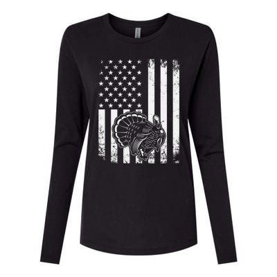 American Flag Turkey Hunting Turkey Hunter Funny Gift Womens Cotton Relaxed Long Sleeve T-Shirt