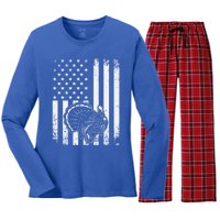 American Flag Turkey Hunting Turkey Hunter Funny Gift Women's Long Sleeve Flannel Pajama Set 