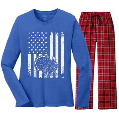 American Flag Turkey Hunting Turkey Hunter Funny Gift Women's Long Sleeve Flannel Pajama Set 