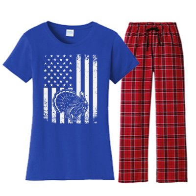 American Flag Turkey Hunting Turkey Hunter Funny Gift Women's Flannel Pajama Set