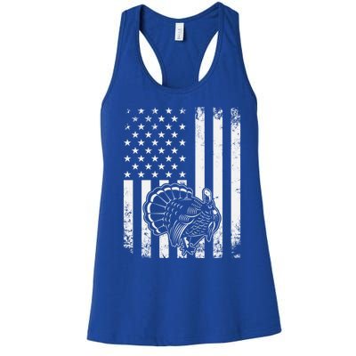 American Flag Turkey Hunting Turkey Hunter Funny Gift Women's Racerback Tank