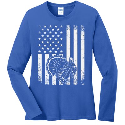 American Flag Turkey Hunting Turkey Hunter Funny Gift Ladies Long Sleeve Shirt