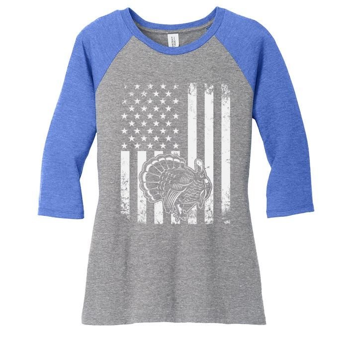 American Flag Turkey Hunting Turkey Hunter Funny Gift Women's Tri-Blend 3/4-Sleeve Raglan Shirt