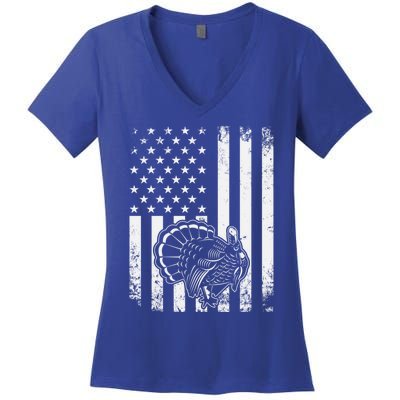 American Flag Turkey Hunting Turkey Hunter Funny Gift Women's V-Neck T-Shirt