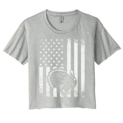 American Flag Turkey Hunting Turkey Hunter Funny Gift Women's Crop Top Tee