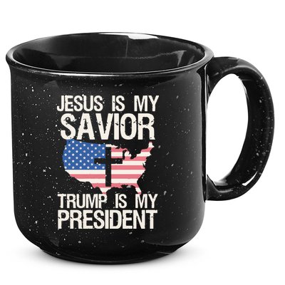 American Flag Tee Jesus Is My Savior Trump Is My President 15oz Campfire Ceramic Mug