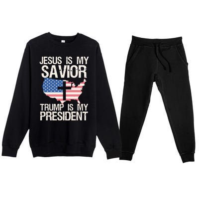 American Flag Tee Jesus Is My Savior Trump Is My President Premium Crewneck Sweatsuit Set