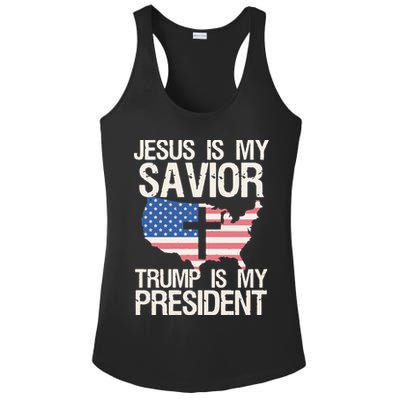 American Flag Tee Jesus Is My Savior Trump Is My President Ladies PosiCharge Competitor Racerback Tank