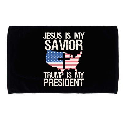 American Flag Tee Jesus Is My Savior Trump Is My President Microfiber Hand Towel