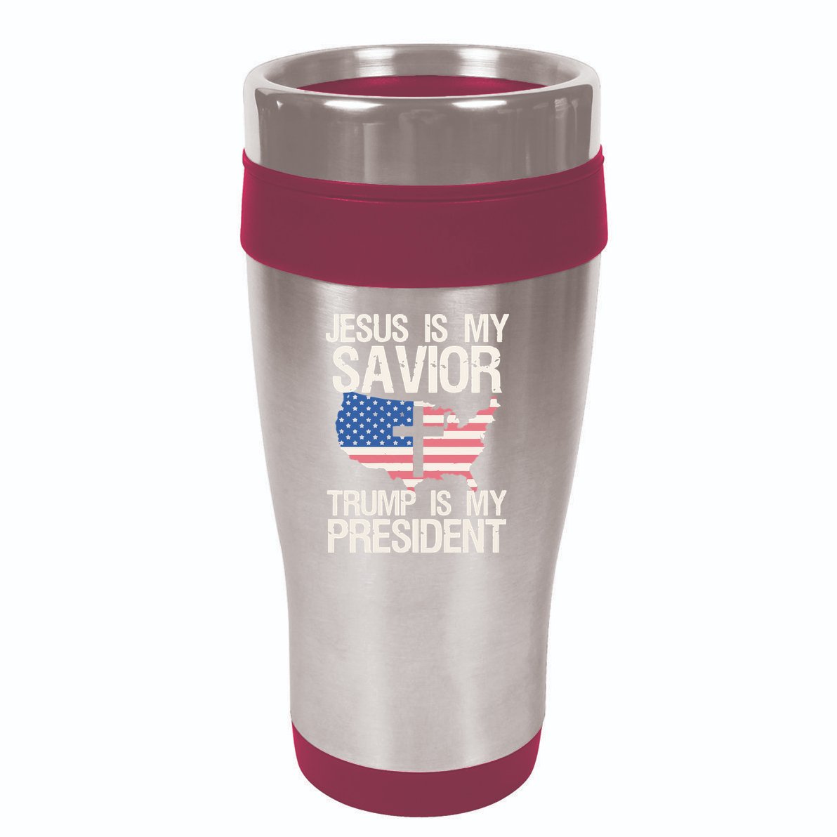 American Flag Tee Jesus Is My Savior Trump Is My President 16oz Travel Tumbler
