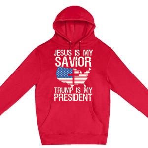 American Flag Tee Jesus Is My Savior Trump Is My President Premium Pullover Hoodie