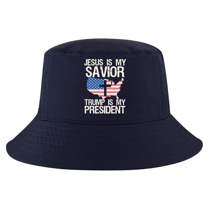 American Flag Tee Jesus Is My Savior Trump Is My President Cool Comfort Performance Bucket Hat