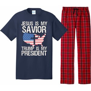 American Flag Tee Jesus Is My Savior Trump Is My President Pajama Set