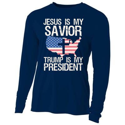 American Flag Tee Jesus Is My Savior Trump Is My President Cooling Performance Long Sleeve Crew