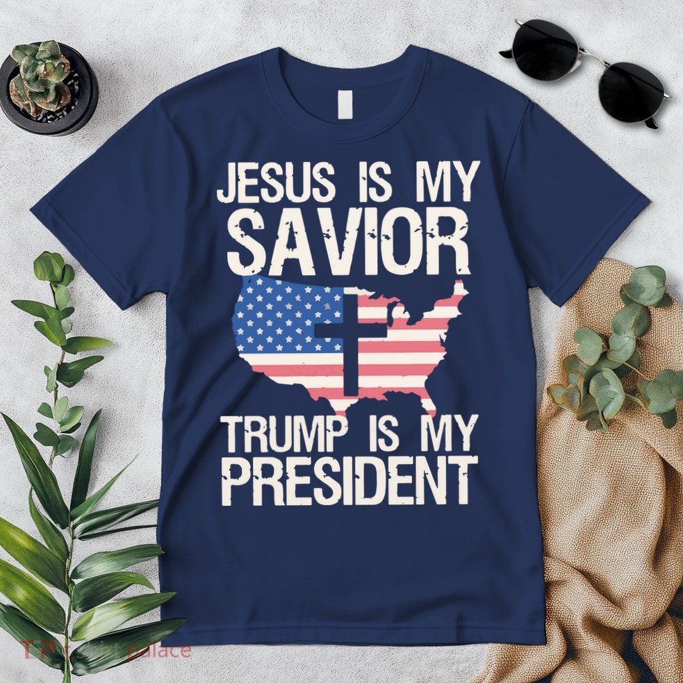 American Flag Tee Jesus Is My Savior Trump Is My President Premium T-Shirt