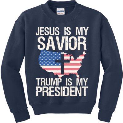 American Flag Tee Jesus Is My Savior Trump Is My President Kids Sweatshirt