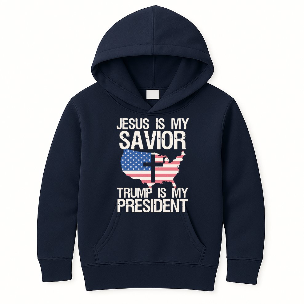 American Flag Tee Jesus Is My Savior Trump Is My President Kids Hoodie