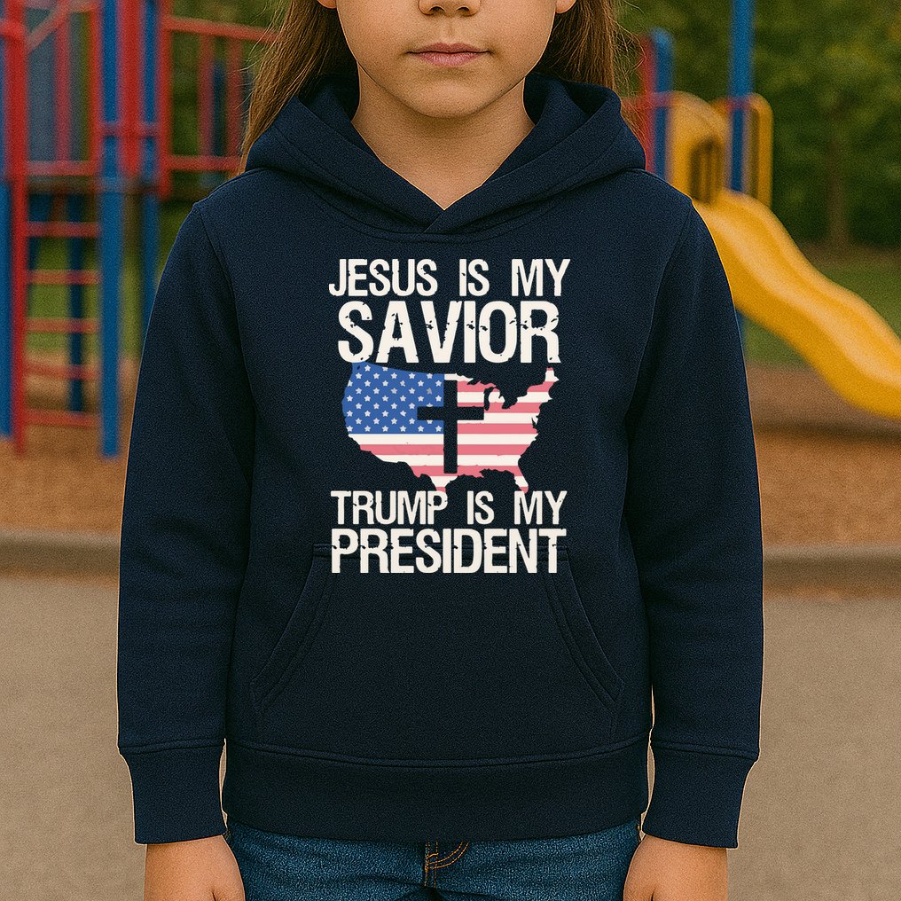 American Flag Tee Jesus Is My Savior Trump Is My President Kids Hoodie