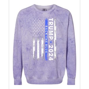 American Flag Trump 2024 Back The Blue Thin Blue Line Gift Colorblast Crewneck Sweatshirt