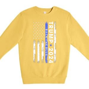 American Flag Trump 2024 Back The Blue Thin Blue Line Gift Premium Crewneck Sweatshirt