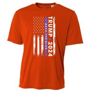 American Flag Trump 2024 Back The Blue Thin Blue Line Gift Cooling Performance Crew T-Shirt