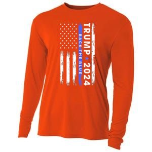 American Flag Trump 2024 Back The Blue Thin Blue Line Gift Cooling Performance Long Sleeve Crew