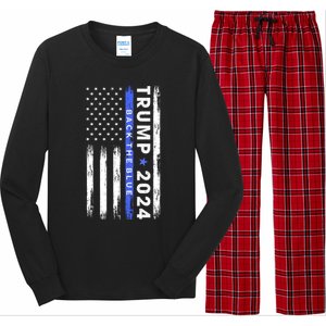 American Flag Trump 2024 Back The Blue Thin Blue Line Gift Long Sleeve Pajama Set