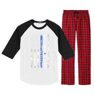 American Flag Trump 2024 Back The Blue Thin Blue Line Gift Raglan Sleeve Pajama Set