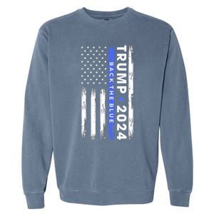 American Flag Trump 2024 Back The Blue Thin Blue Line Gift Garment-Dyed Sweatshirt