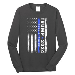 American Flag Trump 2024 Back The Blue Thin Blue Line Gift Long Sleeve Shirt