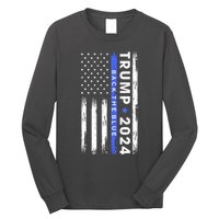 American Flag Trump 2024 Back The Blue Thin Blue Line Gift Long Sleeve Shirt