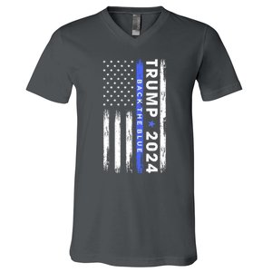 American Flag Trump 2024 Back The Blue Thin Blue Line Gift V-Neck T-Shirt