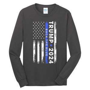 American Flag Trump 2024 Back The Blue Thin Blue Line Gift Tall Long Sleeve T-Shirt