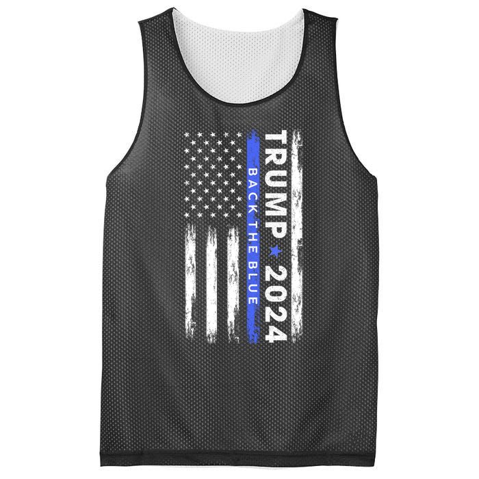 American Flag Trump 2024 Back The Blue Thin Blue Line Gift Mesh Reversible Basketball Jersey Tank