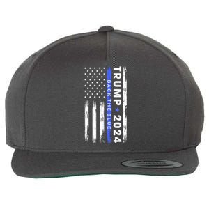 American Flag Trump 2024 Back The Blue Thin Blue Line Gift Wool Snapback Cap