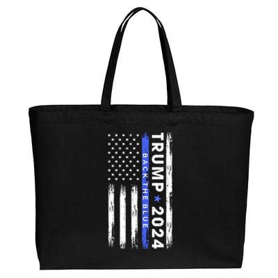 American Flag Trump 2024 Back The Blue Thin Blue Line Gift Cotton Canvas Jumbo Tote