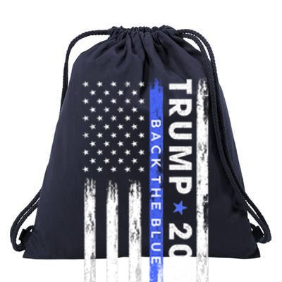 American Flag Trump 2024 Back The Blue Thin Blue Line Gift Drawstring Bag