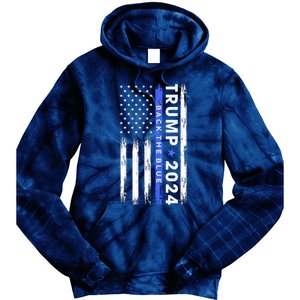 American Flag Trump 2024 Back The Blue Thin Blue Line Gift Tie Dye Hoodie