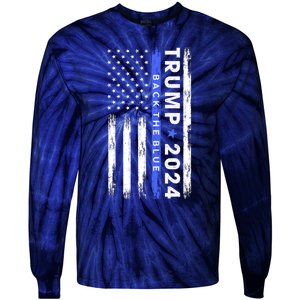 American Flag Trump 2024 Back The Blue Thin Blue Line Gift Tie-Dye Long Sleeve Shirt