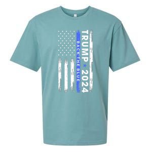 American Flag Trump 2024 Back The Blue Thin Blue Line Gift Sueded Cloud Jersey T-Shirt