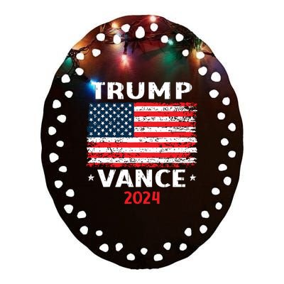 America Flag Trump Vance 2024 Vp Vice President Ceramic Oval Ornament