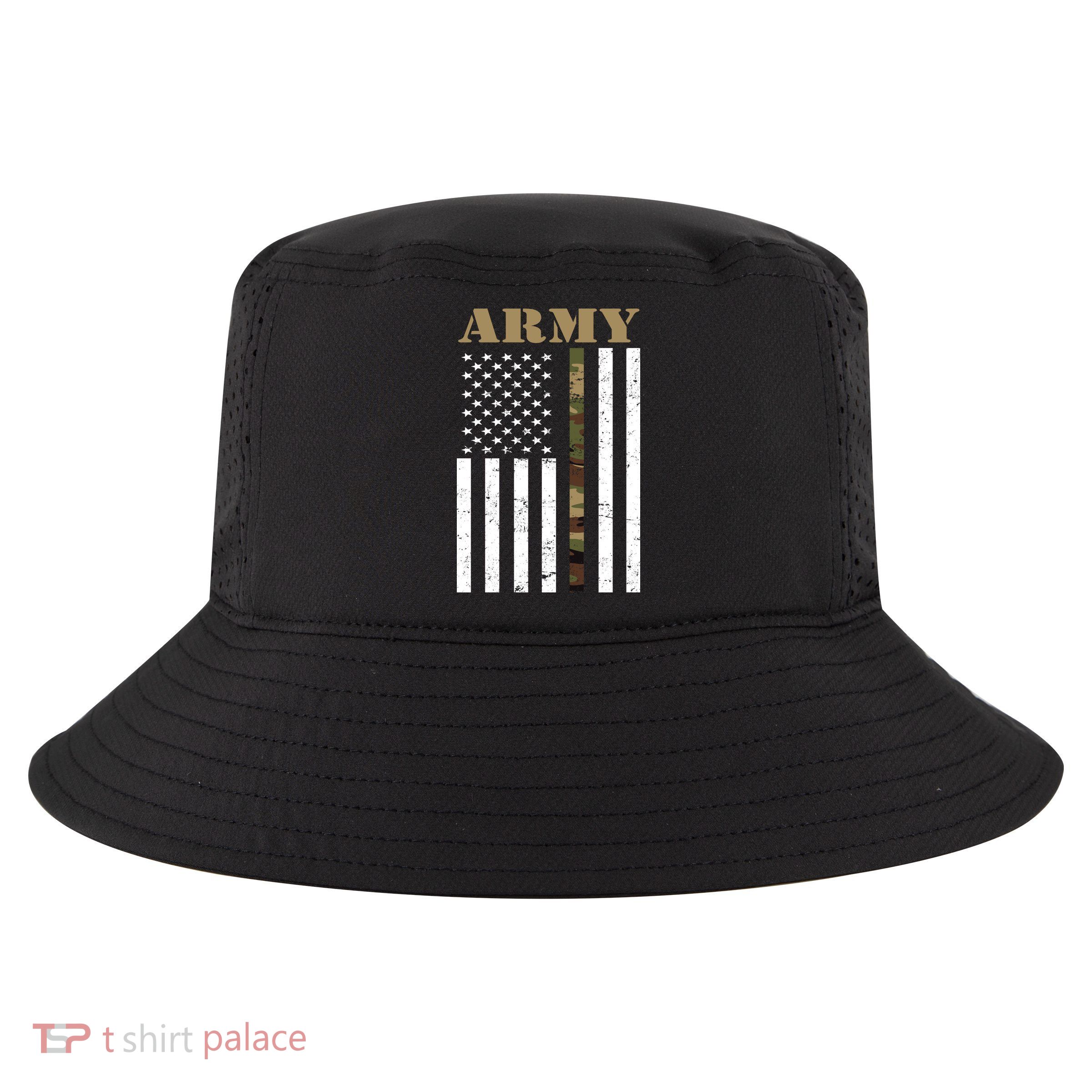 Army Flag Thin Camo Line Cool Comfort Performance Bucket Hat
