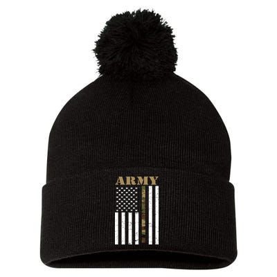 Army Flag Thin Camo Line Pom Pom 12in Knit Beanie