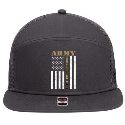 Army Flag Thin Camo Line 7 Panel Mesh Trucker Snapback Hat