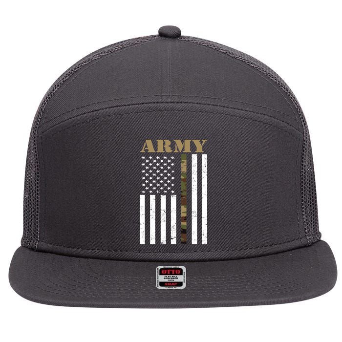 Army Flag Thin Camo Line 7 Panel Mesh Trucker Snapback Hat