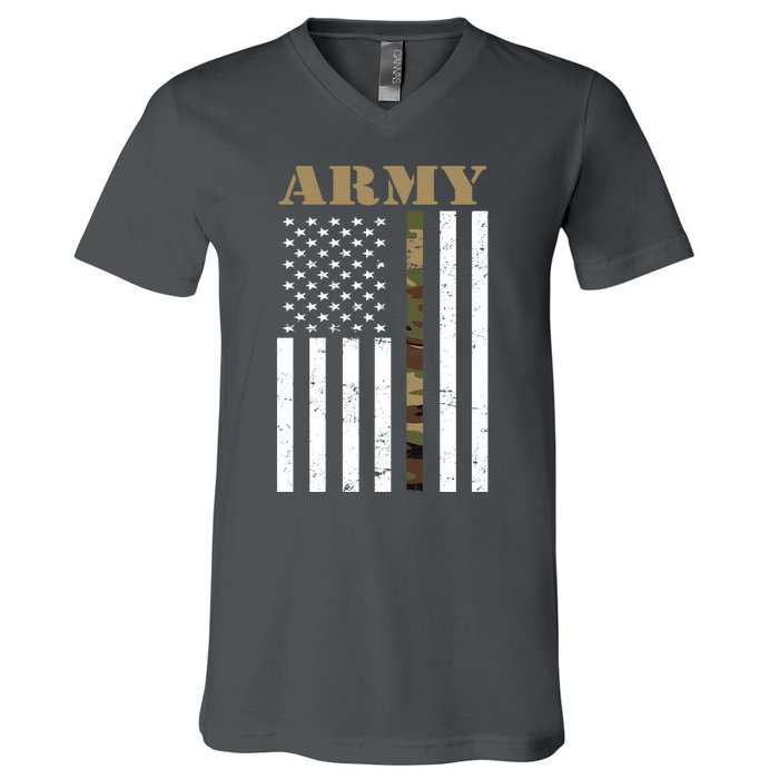 Army Flag Thin Camo Line V-Neck T-Shirt